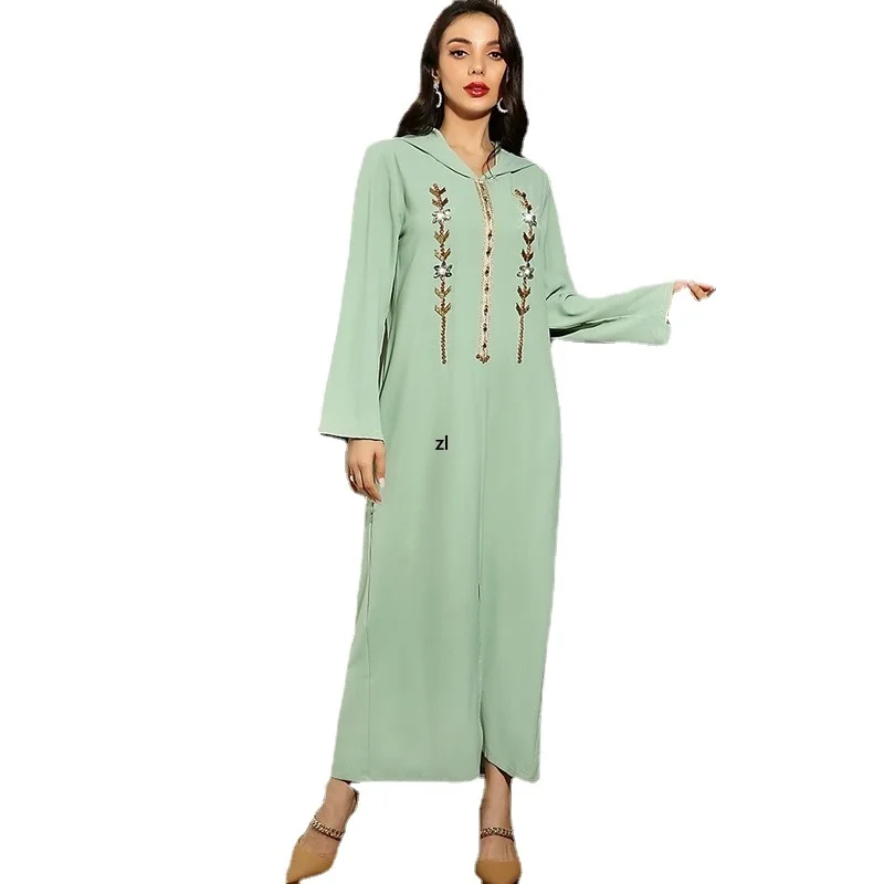 Eid Abaya Moroccan Hooded Caftan Women Handsewn Rhinestones Arab Long Dress Muslim Dubai Saudi Party Abayas Ramadan Kaftan 2022