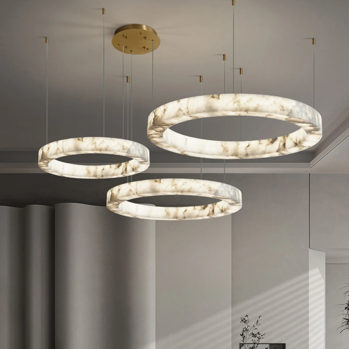 Фото Подвесной светильник из искусственного мрамора, круглый, креативный, из искусственного камня, для гостиной, столовой, кабинета, отеля, потолочное освещение из смолы №2
