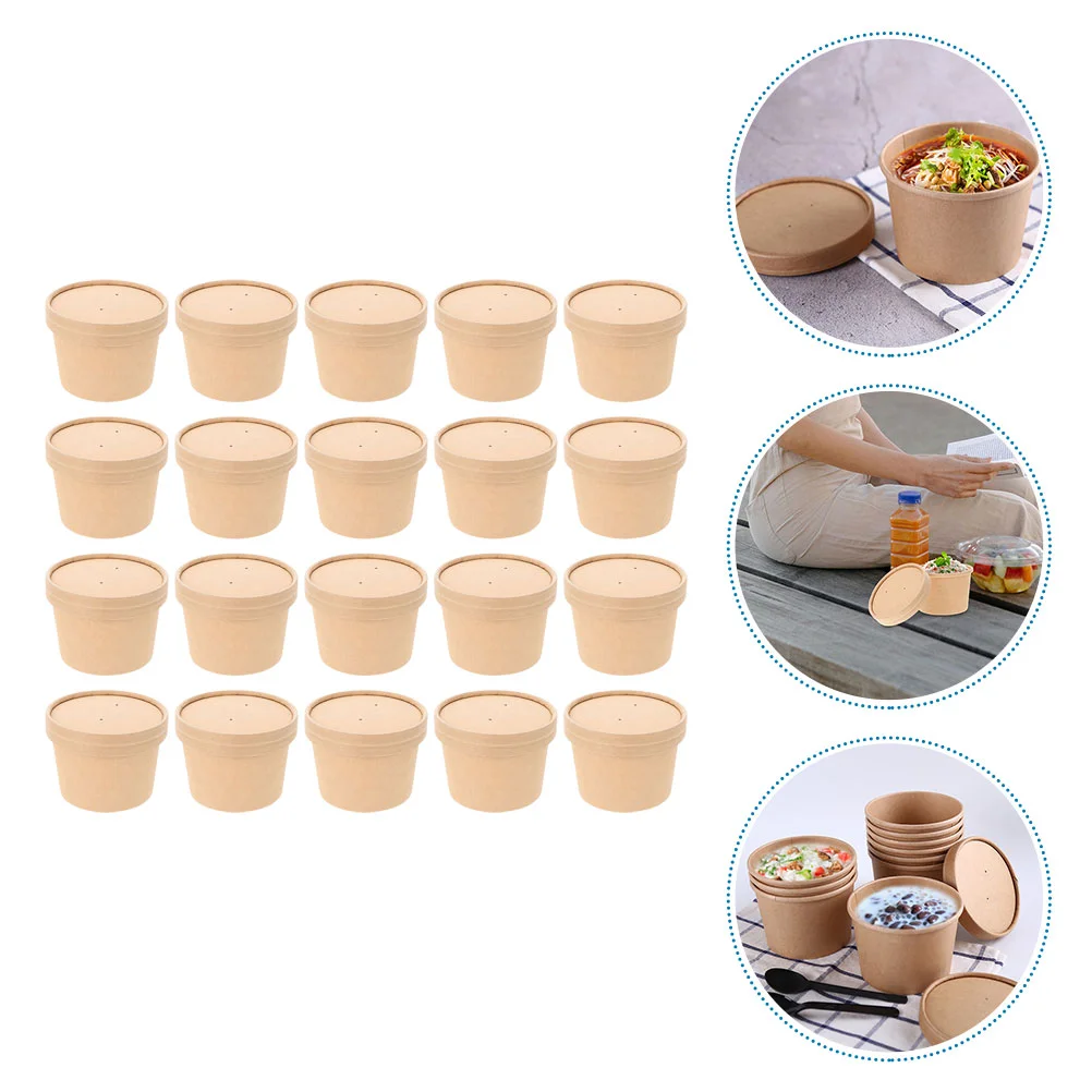 

50 Sets Ice Cream Cup Disposable Salad Bowls Containers Homemade Kraft Paper Dessert Packing Storage，