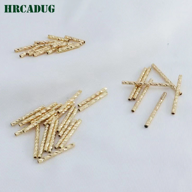 10/15/20mm Straight Tube 18K Gold Plated Brass Metal Texture Tube Beads For DIY Necklace Jewelry Making Supplies Accessories
