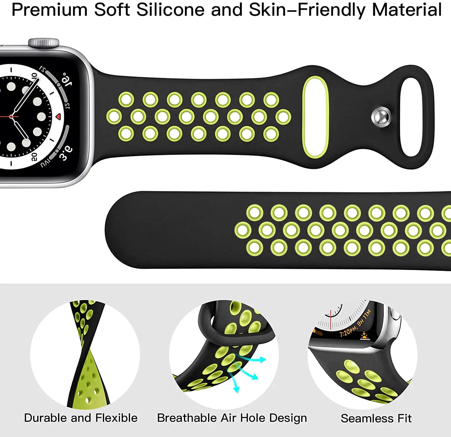 Ремешок силиконовый для Apple Watch band 44 мм 40 45 41 мягкий воздухопроницаемый браслет