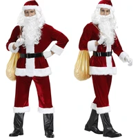 9pcs new adult santa claus costume for men women christmas role playing uniform cosplay fancy dress suit with wig beard outfit