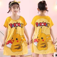 pokemon pikachu kids girls cotton nightgown cartoon nightdress sleepwear nightie summer short sleeves nightwear children clothes
