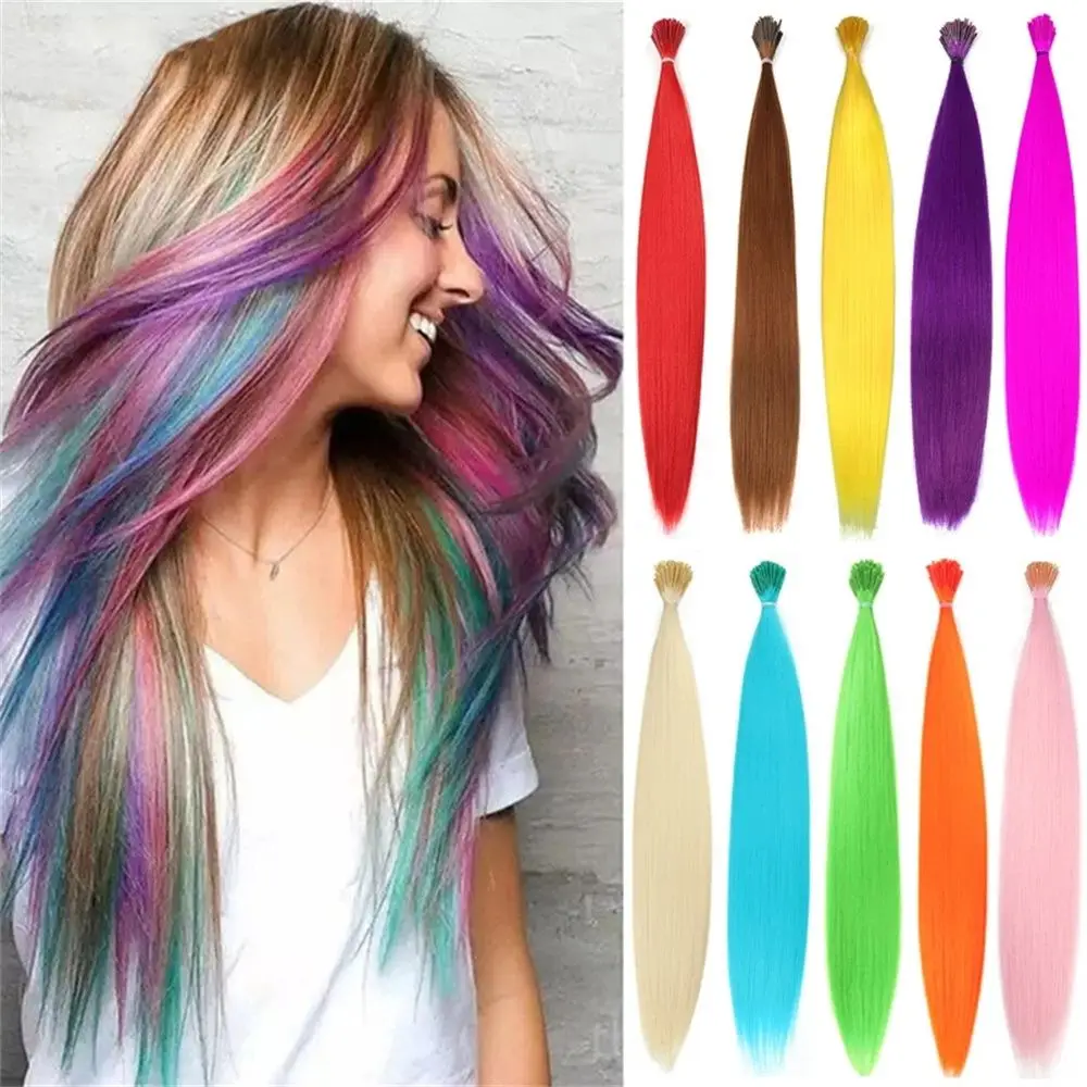 

Colorful 10Pcs/Pack No Clips Wig Piece Stands of Hairpieces Fake Hair Pieces Hair Extensions I-tip Hairpiece Synthetic Hair