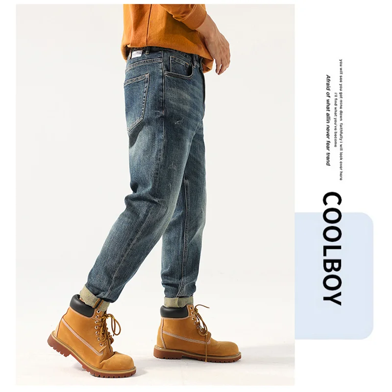 Streetwear Men 2022 New Pattern Vintage Recreational Blue Jeans Loose Broad Straight Cylinder Haren Pants Autumn Female Trend
