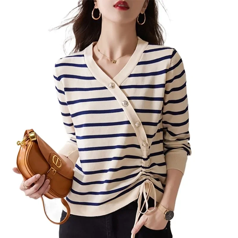 Стильный вязаный топ с v-образным вырезом женский осень/зима 2023 новый свободный