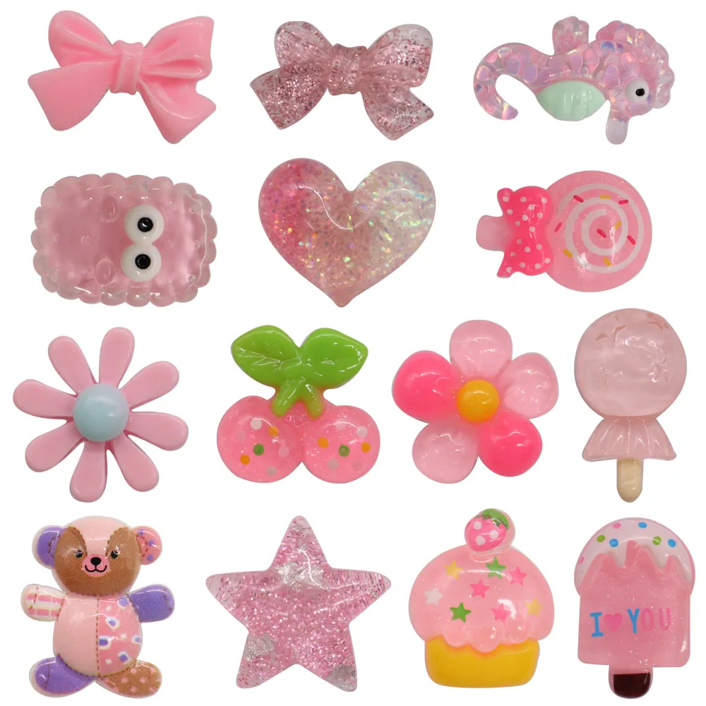 

1-15Pcs Resin Shoe Charms Pink Star Cake Lollipop Flower Cherry Accessories DIY Shoe Decorations For Croc Jibz Kids X-mas Gift