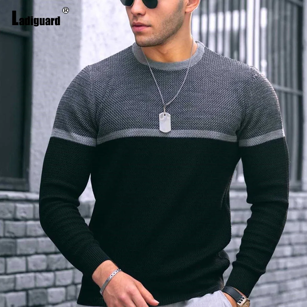 Ladiguard Men Casual Knitted Sweater Mens Knitwear 2023 England Fashion Tops Streetwear Homme Pullovers Male Patchwork Sweater