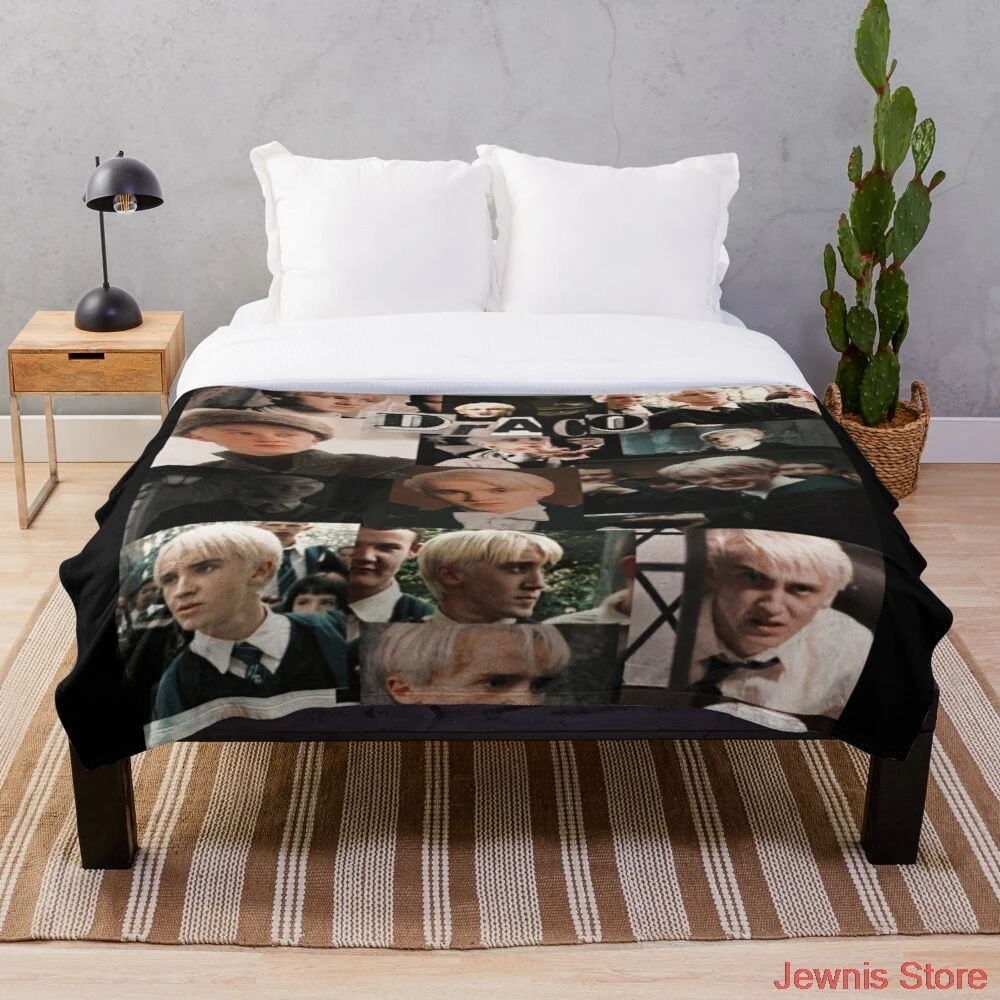 

DRACO MALFOY COLLAGE Throw Blanket flannel Sherpa bedspread bedding sofa picnic fur soft blanket