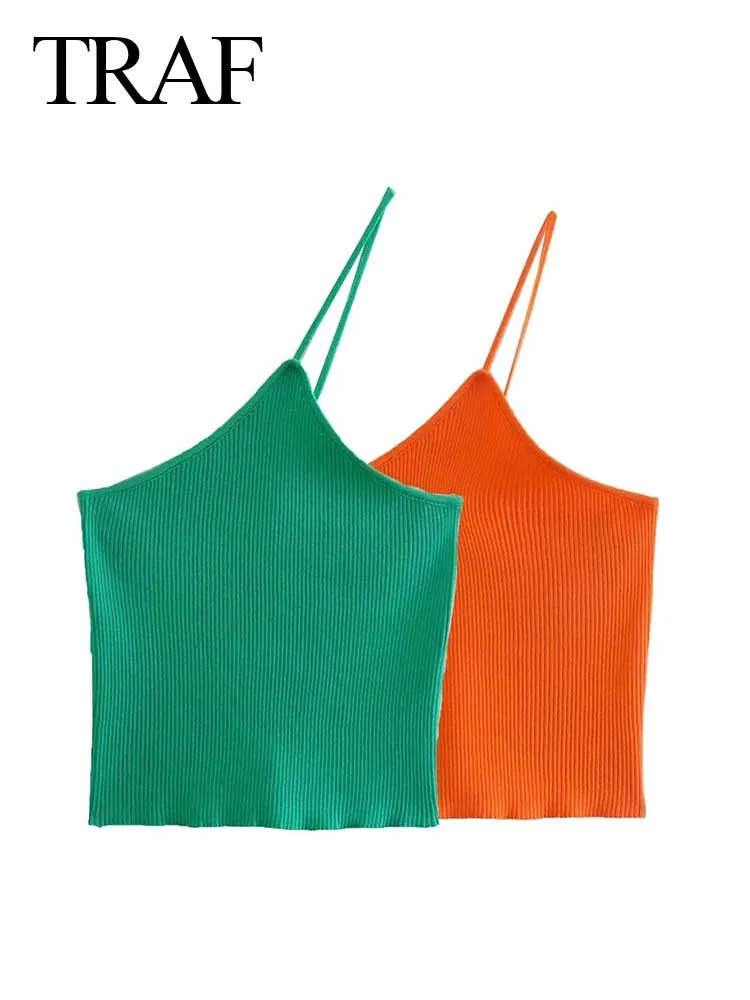 

TARF Summer New Retro Trend Solid Color Elegant Short Sling Low-cut Irregular Unilateral Lanyard Skin-friendly Tight Sling