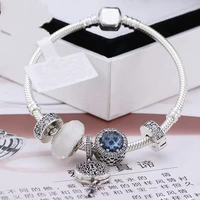original 925 sterling silver blue cat eyes and lock pendant with classic button bracelet for womens wedding party gift jewelry