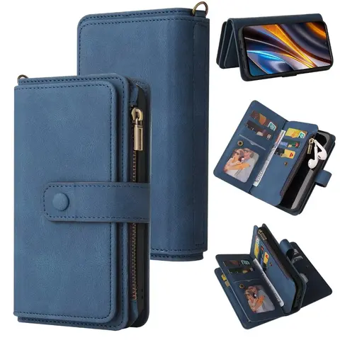 Кожаный чехол-кошелек с магнитной застежкой и 15 отделениями для карт для Iphone 14 plus 13 12 mini 11 Pro max 8 7 8plus SE 2020 Xr XS