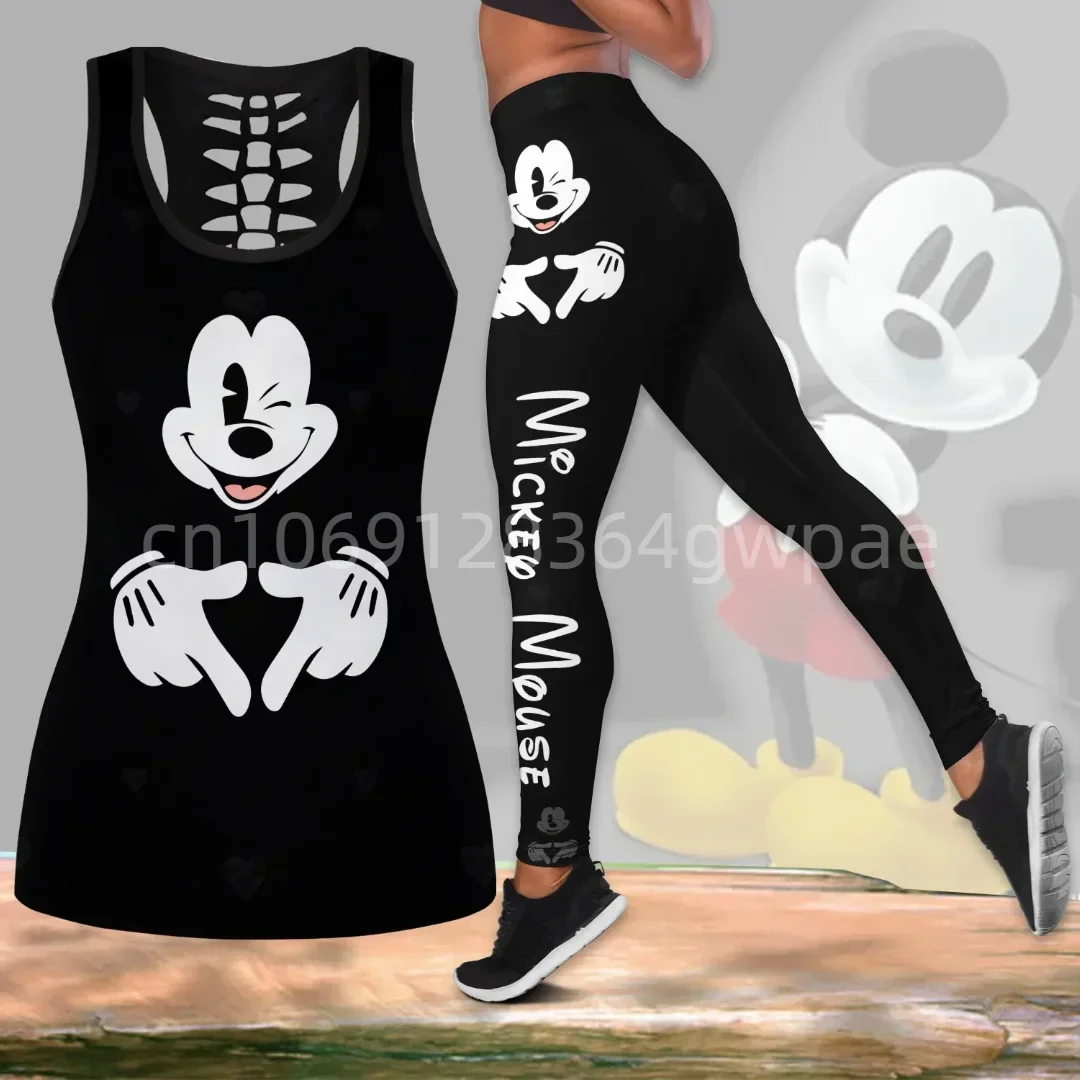 Disney Mickey Women's Book Hollow Tank Top+Women's Leggings Yoga Wear Fitness Sports Suit Top