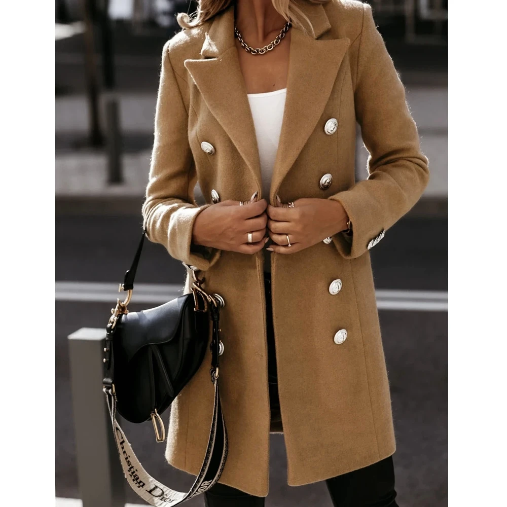 

Wepbel Jackets Long Sleeve Wool & Blends Coats Women Autumn Fashion Suit Collar Double Breasted Woolen Coat Outwear Jackets