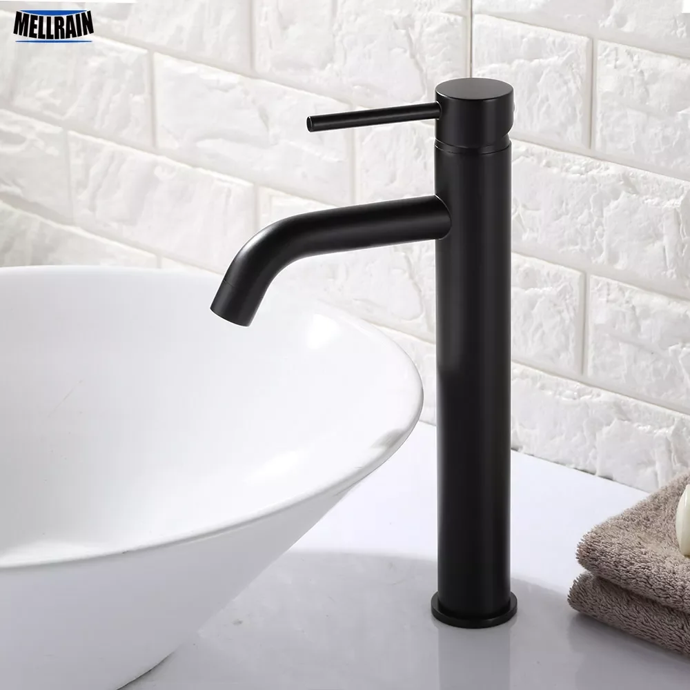 

Matt Black & Gold Round Style Basin Water Tap Brass Bathroom Faucet Single Hole Deck Mount Water Mixer