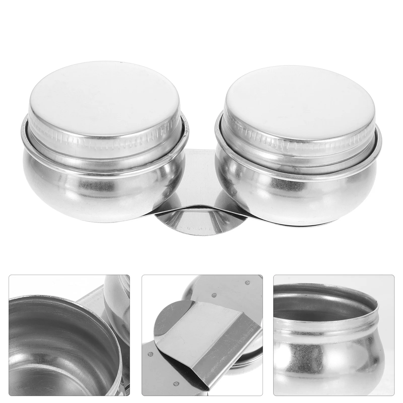 

Stainless Steel Double Cup with Lid and Clip Mouth Double Dipper Oil Container for or Oil ( Silver