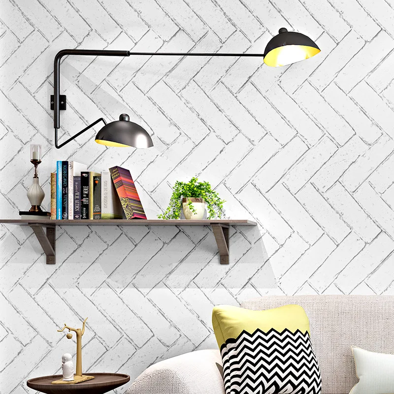 

Northern European Ins Black and White Lattices Wallpaper White Brick Pattern White Brick Imitation Brick Milk Tea