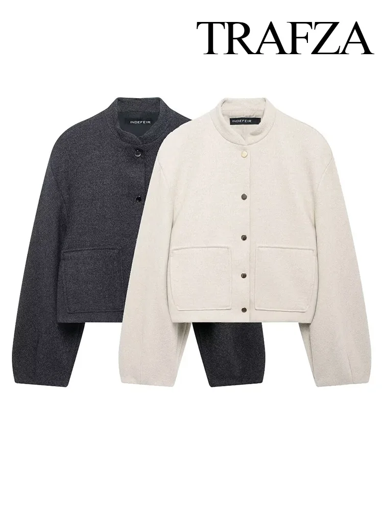 TRAFZA осень-зима женская однотонная короткая куртка-бомбер на пуговицах с