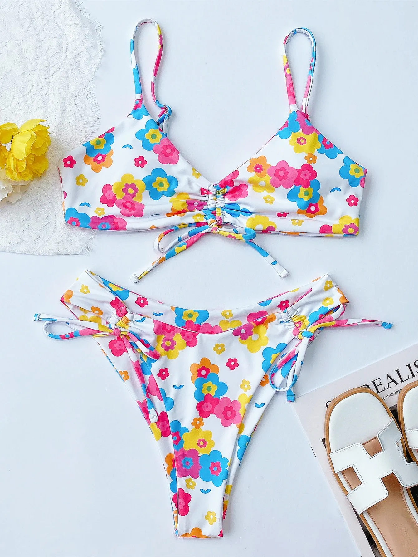 

Floral Print Bikini 2022 Woman Fashion Swimsuit Women 2 Pieces Bikinis Set Plus Size Womens Swimsuits High Waist