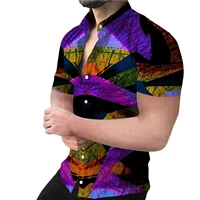 summer mens short sleeve shirt fashion dynamic 3d print stand collar single breasted top t shirt camisas de hombre