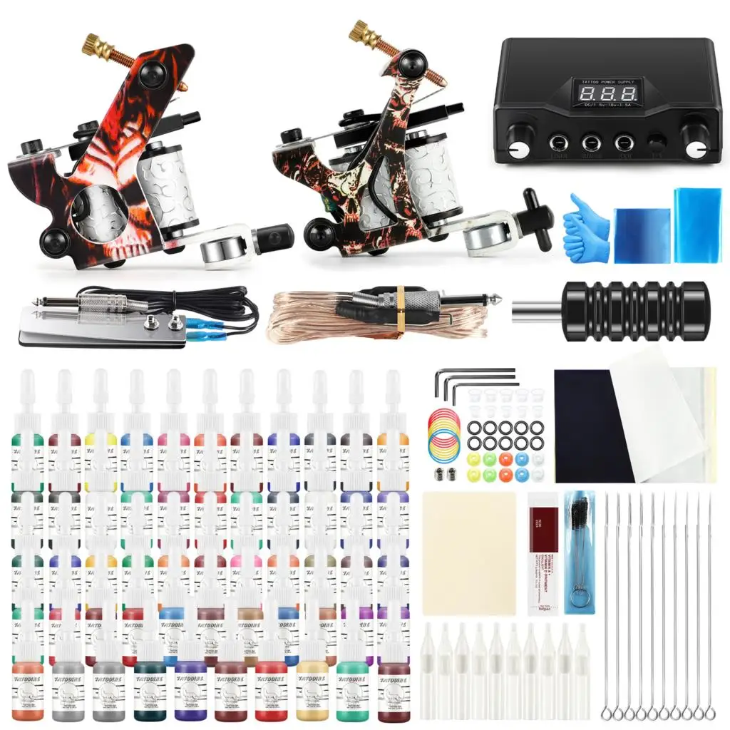 

Complete Tattoo Kit with Tattoo Gun Power Supply 6/54pcs Inks Pigment 10pcs Needles 2 Pro Tattoo Machine Gun Kit for Beginner