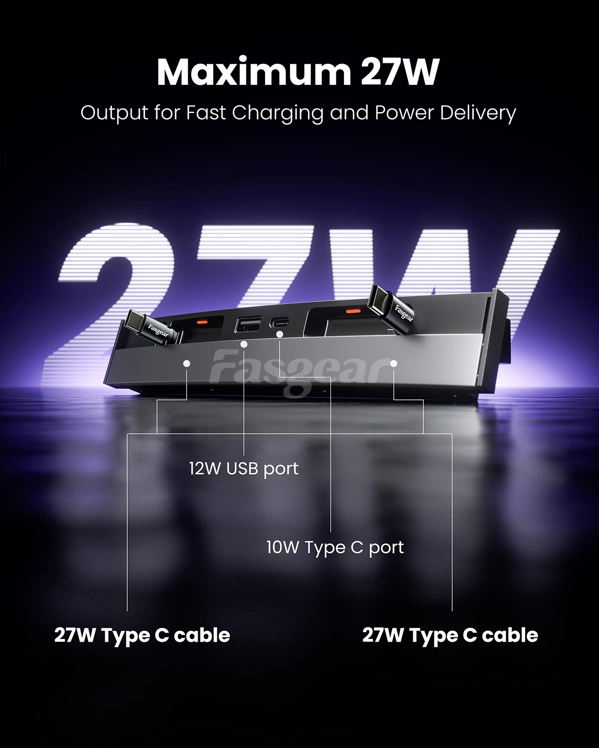 Док-станция Fasgear с 4-портовым USB-концентратором для Tesla Model 3/Y 2021-2023 Y 2024 2 выдвижными