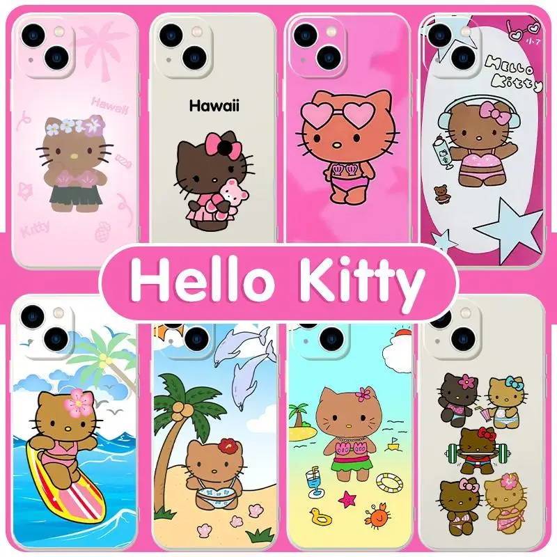 

Kawaii Sanrio Hello Kittys Kuromi Mymelody Cute Black Leather Phone Case Iphone13/12/11Pro Protective Cover Girl Anime Gift Toys