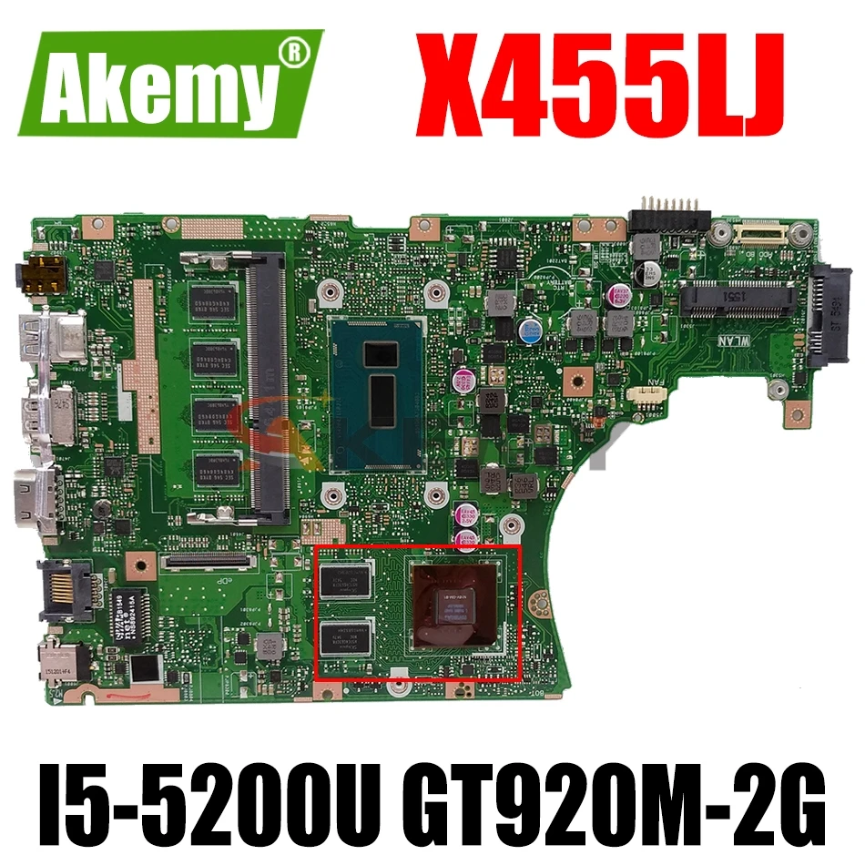 

AKEMY X455LJ Laptop motherboard for ASUS X455LJ X455LD Test original mainboard 4G-RAM I5-5200U GT920M-2G LVDS/EDP