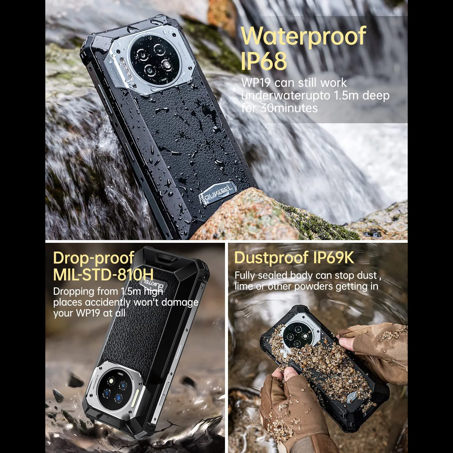 Oukitel Mobile Phone 21000 mAh Large Battery 6.78 Inch FHD Outdoor Android Unlocked Smartphone 64MP + 20MP Night Vision Camera