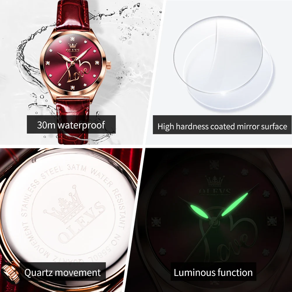 OLEVS Top Brand Luxury Quartz Watch for Women Waterproof Sport Wristwatch Fashion Leather Strap Female Watch Relogio Feminino