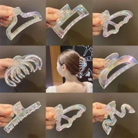 laser dazzling transparent plate hair bath grab clip korean simple personality large back head shark clip ins hair accessories