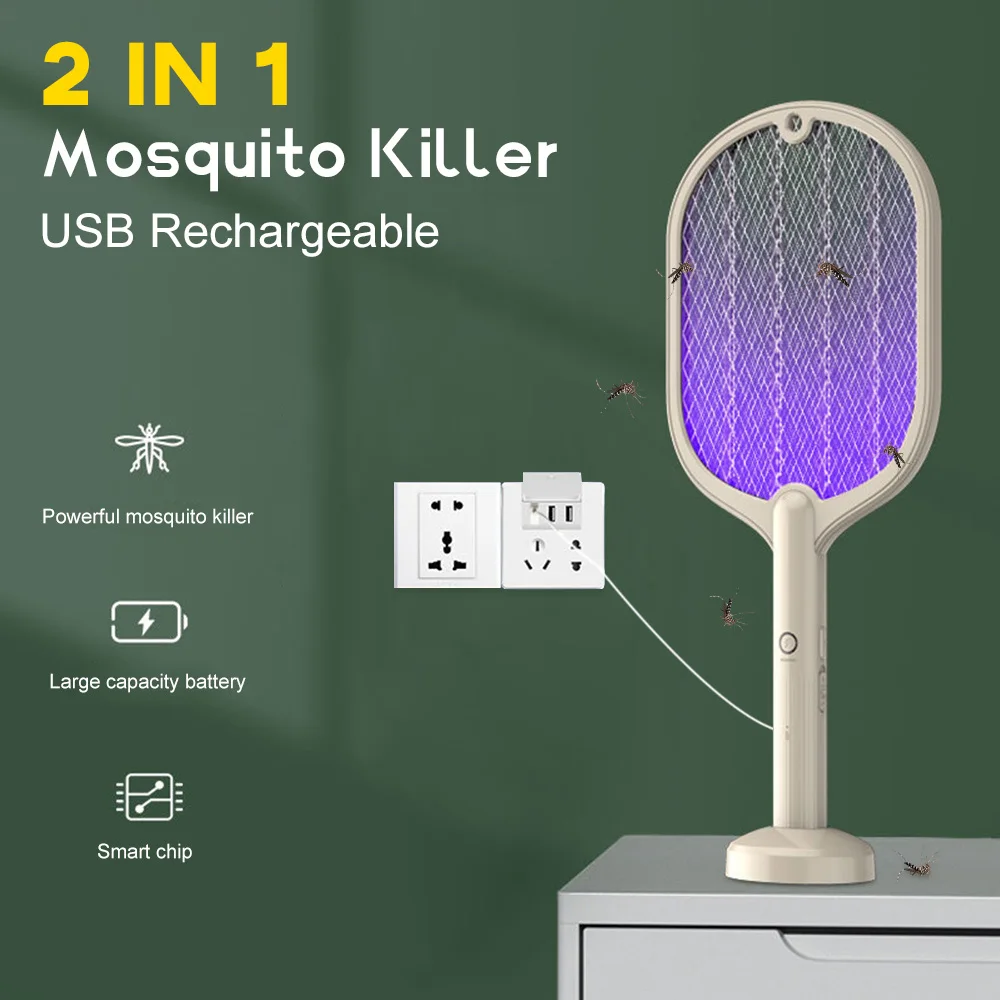 

Mosquito Racket USB Rechargeable Fly Zapper Swatter With Purple Lamp Seduction Trap Summer Night Baby Sleep Protect Tools