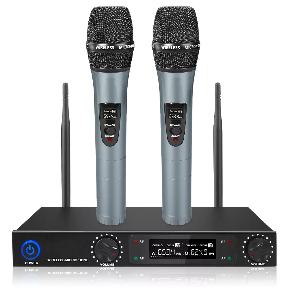 

Беспроводной микрофон, ручной двухканальный динамический микрофон для вечерние ринки, караоке, сцены, 30 м, УВЧ