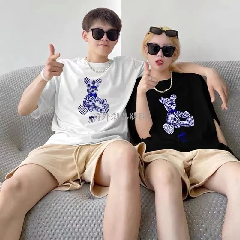 

ADER ERROR Short Sleeve T-Shirt Heat Transfer Building Block Bear Print Embroidery Round Neck Loose Couple T-Shirt