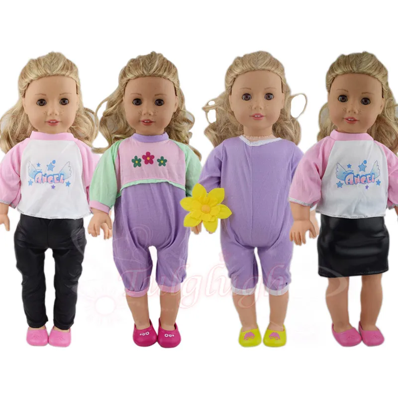 

New 4 Style T-shirt Dress Set Pants Jumpsuits Pajamas Fit American Girl Doll Clothes 18-inch Doll For Gift(only sell clothes)