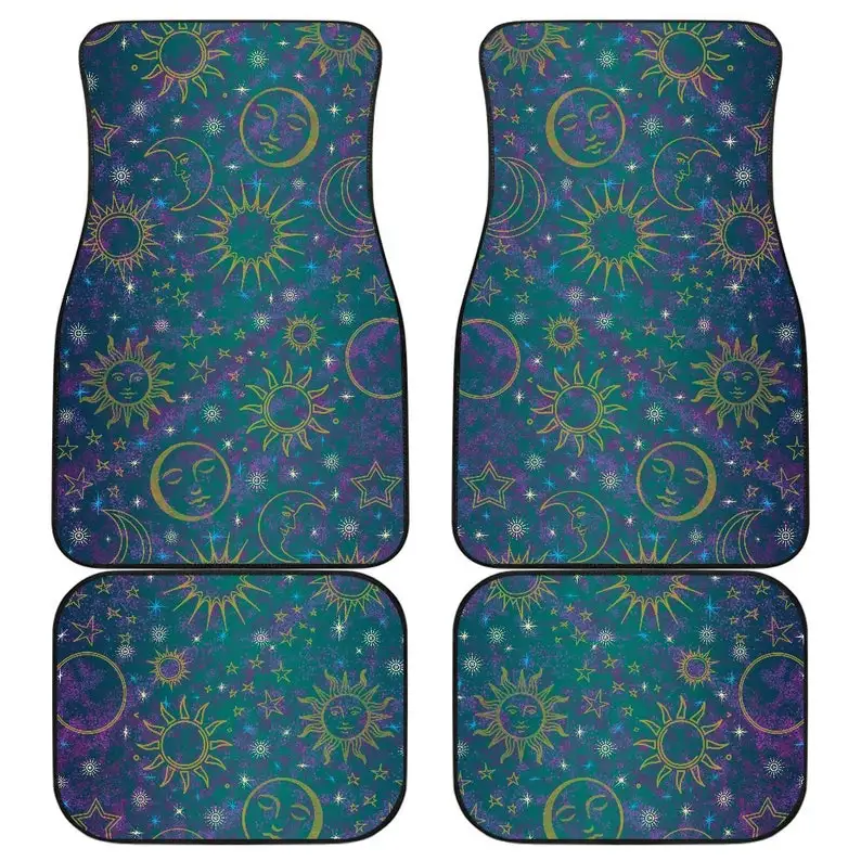 

Celestial Teal With Gold Suns Moons Stars Car Floor Mats