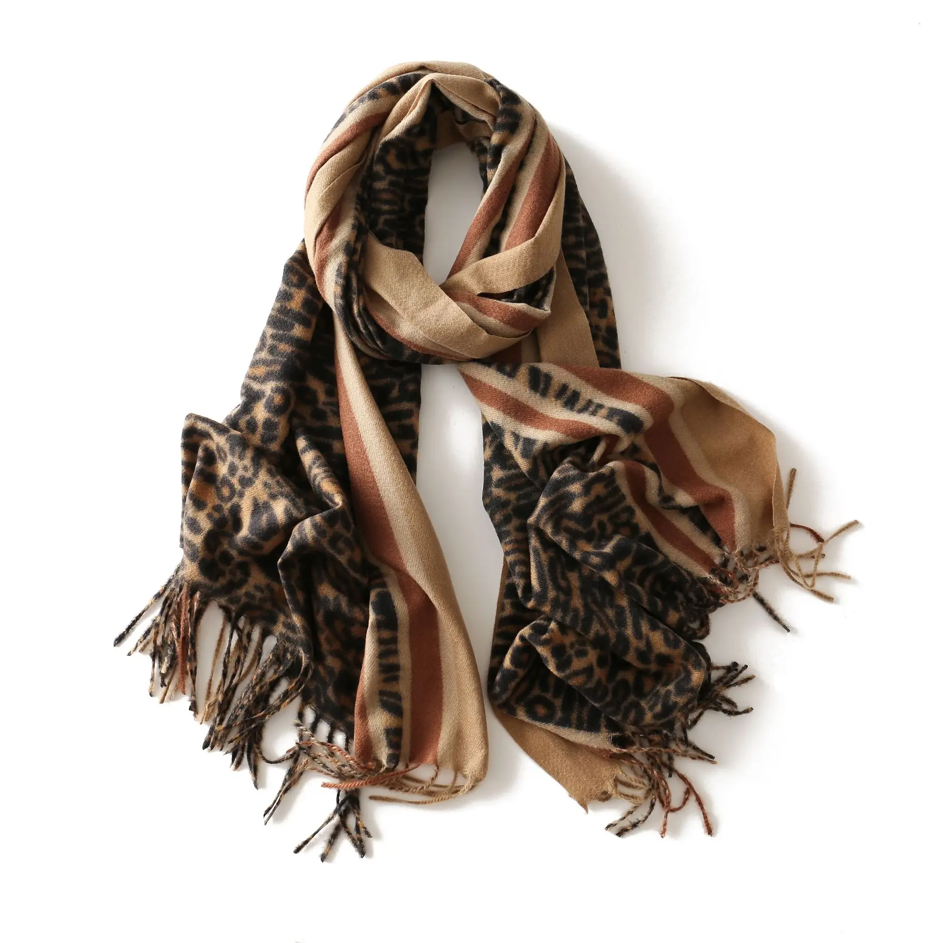 

Осенне-зимний новый модный теплый вязаный шарф с леопардовым принтом 200 см, Женский уличный шарф из искусственного кашемира, шаль