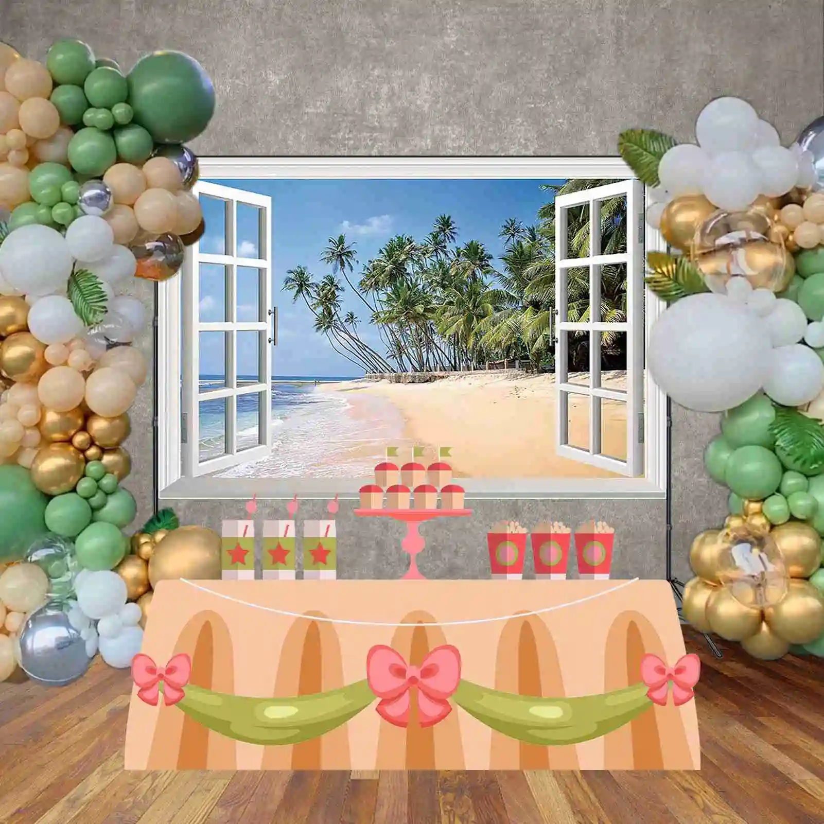 MOON.QG Blue Ocean Background Photography Cloud Window Curtain Sky Photozone Backdrop Children Studio Photobooth Supplies