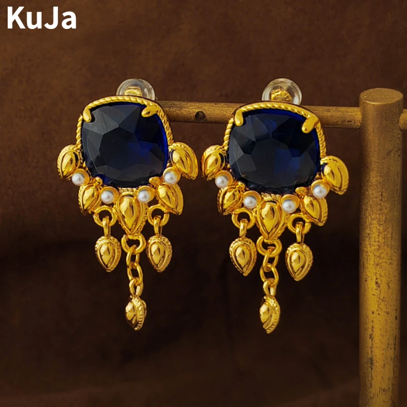 

Fashion Jewelry 925 Silver Needle Vintage Temperament Black Color Glass Tassel Earrings For Women 2023 Trend New Simply Design