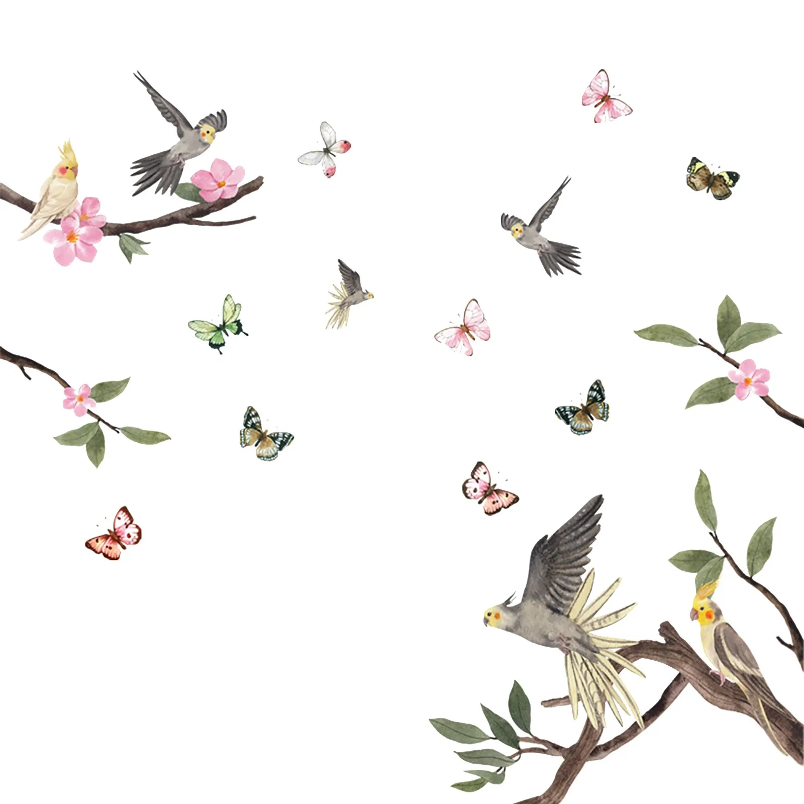 

Branch Birds Butterfly Wall Stickers Self Adhesive For Bedroom Living Room Furniture Background Wall Decals Murals Pvc Wallpaper
