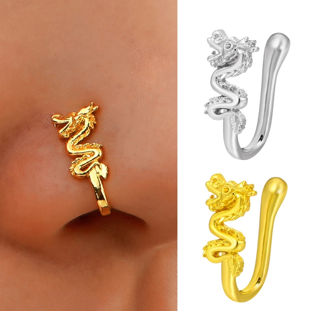 

1Pc Metal Dragon Fake Nose Ring Non Piercing Clip On Nose Ring Indian Style Nose Cuff Fake Piercing Septum Nariz