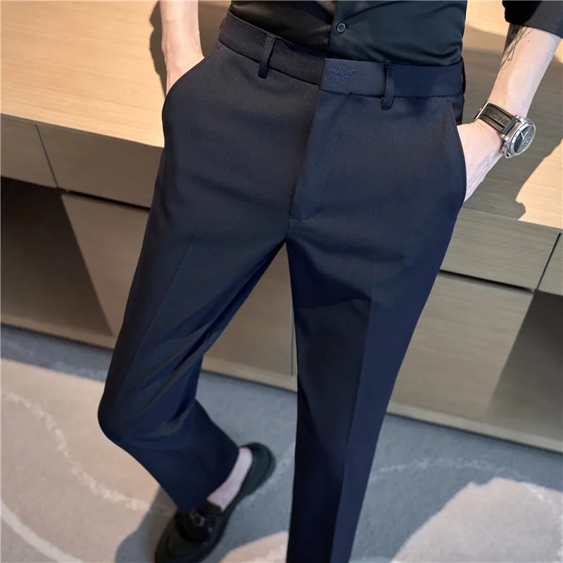 

Men Solid Boutique Suits Pants Men British Style Business Casual Suit Pants 42 Male Formal Wear Wedding Dress Trousers Quality