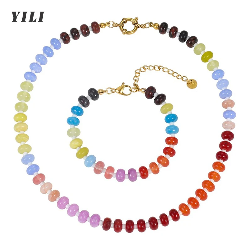Ожерелье с бусинами и драгоценными камнями для женщин ожерелье-чокер цветными в