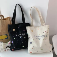 womens bag starry sky print canvas tote bag girl fashion simple large capacity shopper bag with zipper female handbag bolsas