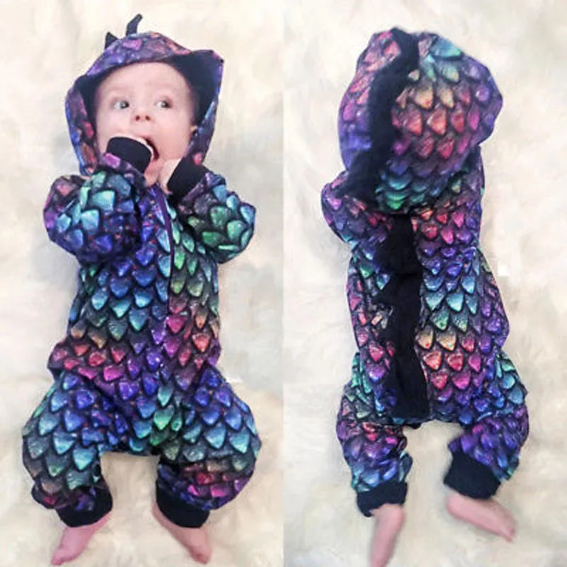 Детский комбинезон Elvesnest Cartoon Baby Romper 3D Dinosaur Boys Clothes Long Sleeve Hooded Infant Spring Autumn Newborn Costume.