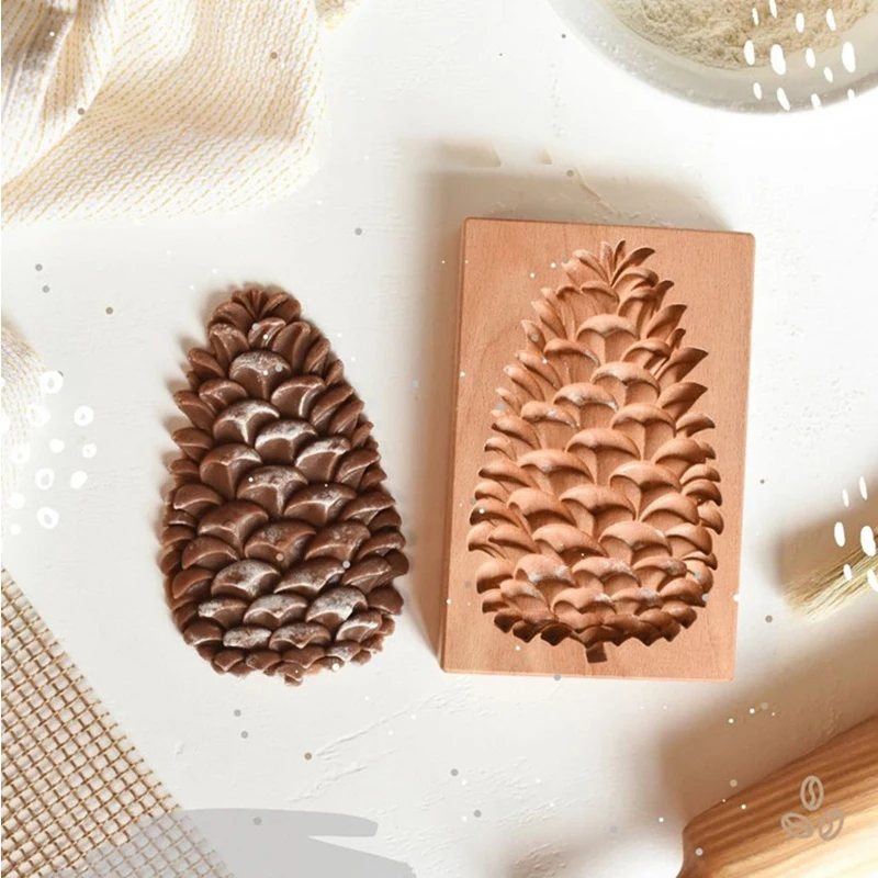 

Wooden Cookie Mold Cutter Wooden Pine Cones Cookie Rose Flower Moulds Press 3D Cake Embossing Baking Mold Bakery Gadgets