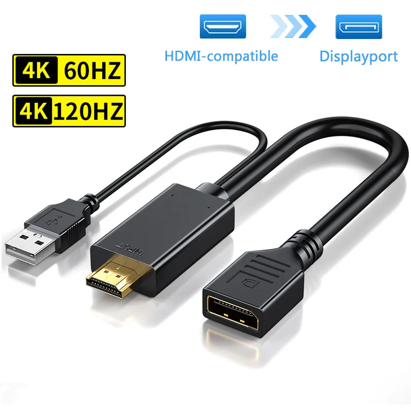 Кабель-преобразователь HDMI-совместимый с Displayport 4K HD2.0, адаптер для ПК, ТВ-приставки, Xbox, PS4, PS5, кабеля HD-DP для проектора ноутбука Кабель-преобразователь HDMI-совместимый с Displayport 4K HD2.0, адаптер для ПК, ТВ-приставки, Xbox, PS4, PS5, кабеля HD-DP для проектора ноутбука