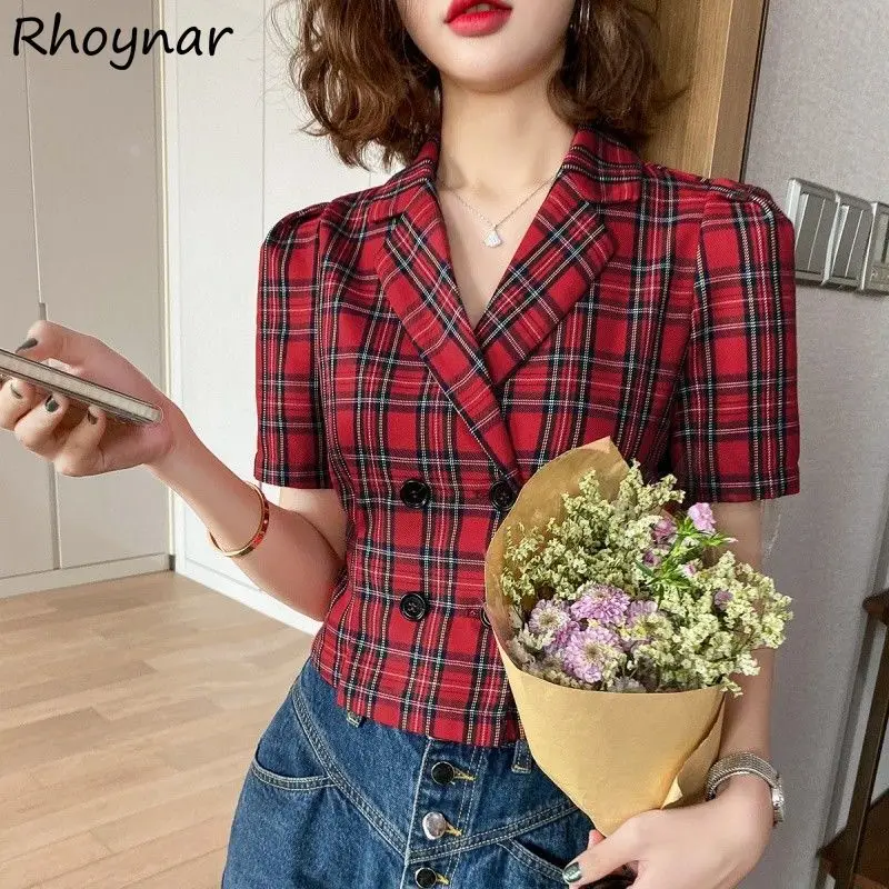 

Укороченные рубашки для женщин в стиле ретро универсальная клетчатая Модная элегантная повседневная приталенная мягкая сорочка в Корейском стиле Женская Офисная Молодежная нежная шикарная