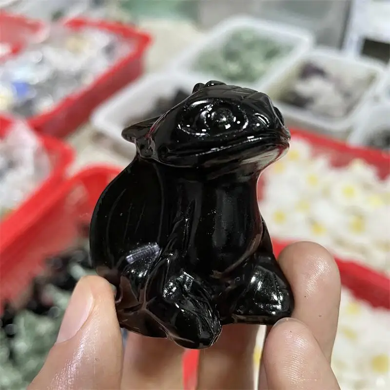 Натуральный черный обсидиан 5 см мультяшный дракон Хрустальная резьба украшение