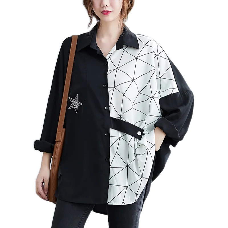 Loose Oversized Patchwork Women Shirts Spring New Star Casual All Match Female Outwear Tops enlarge